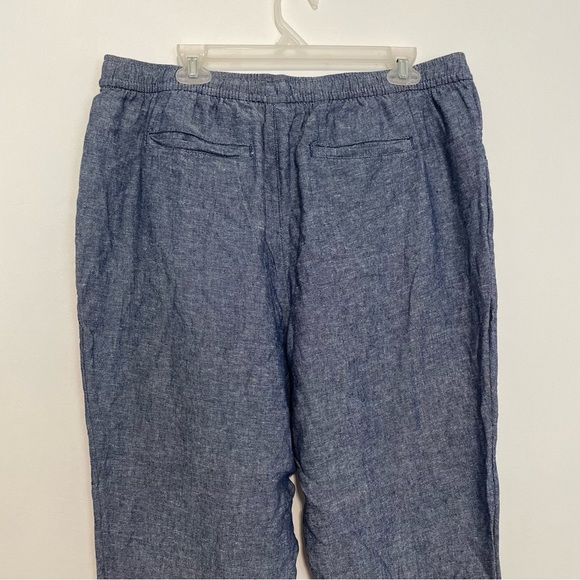 OLD NAVY High Waisted Cropped Linen Blend Pants Blue White Chambray Crop Ankle L - Picture 13 of 14